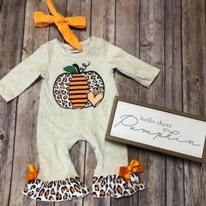Pumpkin Girls Romper with headband